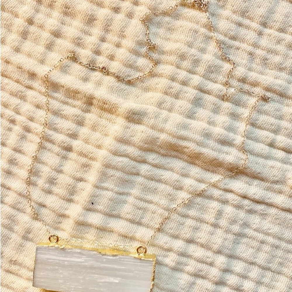 Delicate Gold selenite Pendant Necklace - Women Jewelry